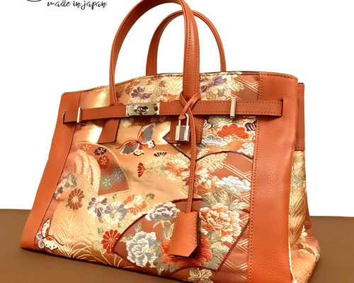 SOLD◇40サイズ◇着物帯と本革のリメイクバッグ◇remake.829