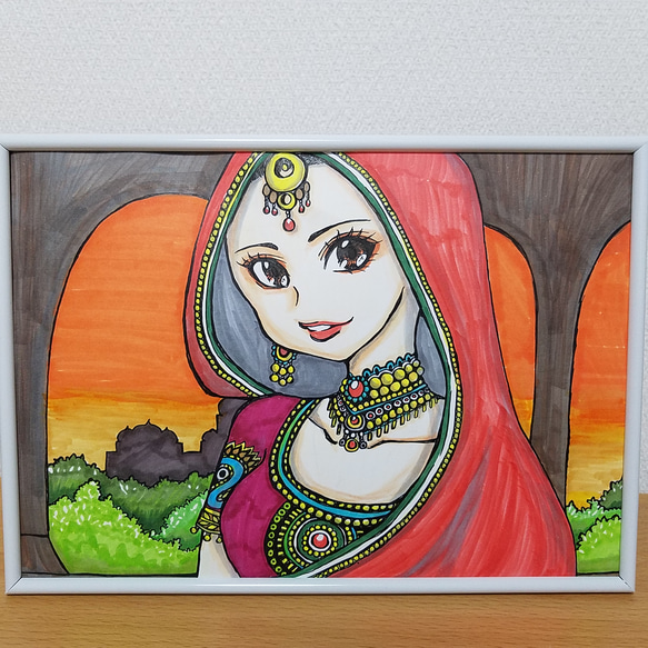 オリジナルイラスト原画 世界の美しい女性シリーズ インド イラスト