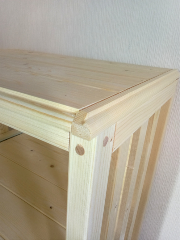 No40【コロコロやってくる】ワゴン、キャビネット、棚、引き出し2段、天然木、無垢、キャスター付き 6枚目の画像