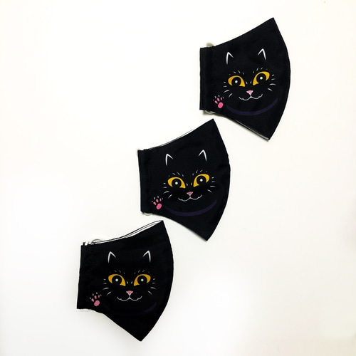 黒猫マスク》ネコ 大人用 布マスク 招き猫☆猫マスク☆猫柄