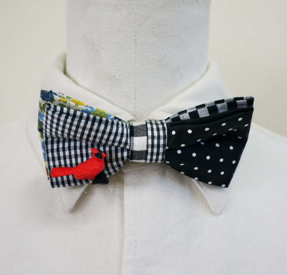 2WAY BOWTIE(dot*check-cardinal) 2枚目の画像