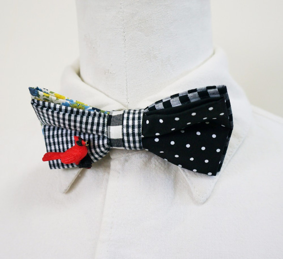 2WAY BOWTIE(dot*check-cardinal) 3枚目の画像