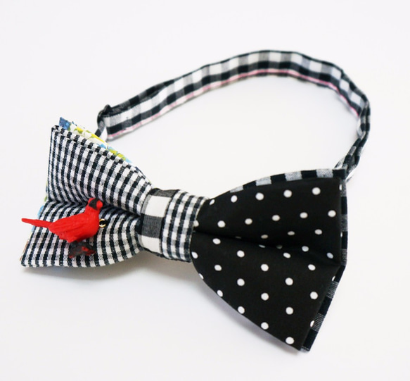 2WAY BOWTIE(dot*check-cardinal) 4枚目の画像