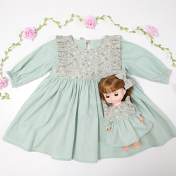 子供服 ドール服 と お揃い ワンピース ミントグリーン花柄 子供服