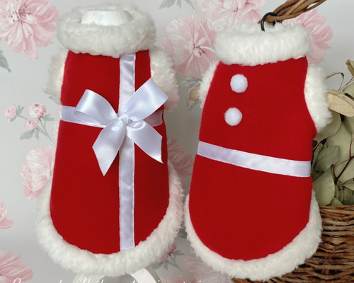 わんこ　 クリスマスワンピース 犬服 ♡リボンdeクリスマスワンピース ♡なりきりサンタさんワンピース