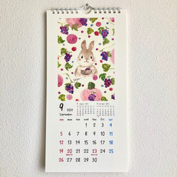2021年水彩画イラスト　壁掛けカレンダー(縦長　キッチンカレンダー)うさぎ　猫　クマ　北欧　花 6枚目の画像
