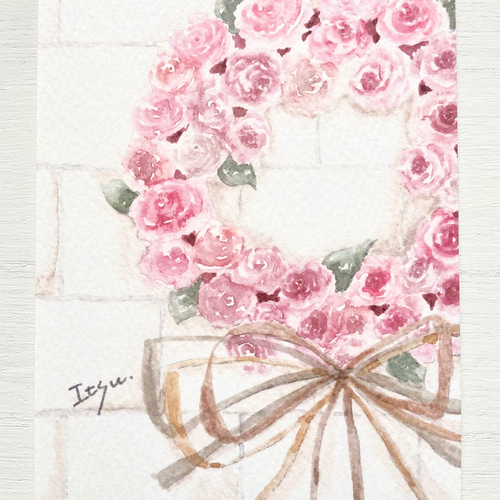 47 アンティーク　手描き　落款入　　薔薇（ばら） 3枚セット「アンティークローズ」水彩画イラストポストカード