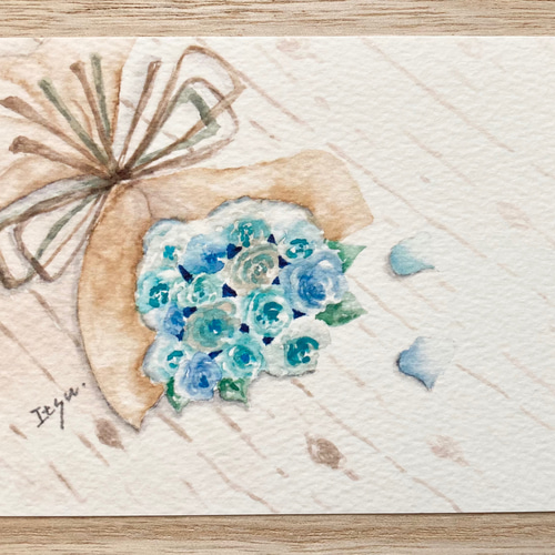 3枚セット「ブルーローズ」水彩画イラストポストカード バラ
