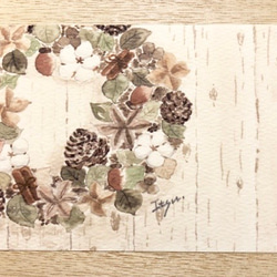 3枚セット「ドライフラワーリース」北欧水彩画イラストポストカード