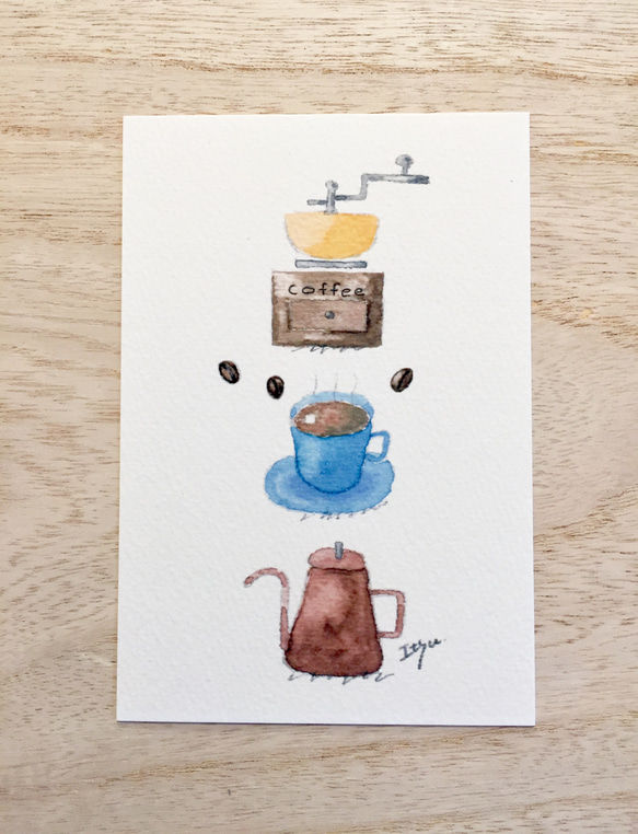 ☕️3枚セット「coffee」北欧水彩画イラストポストカード　北欧インテリア　コーヒー　珈琲☕️ 1枚目の画像