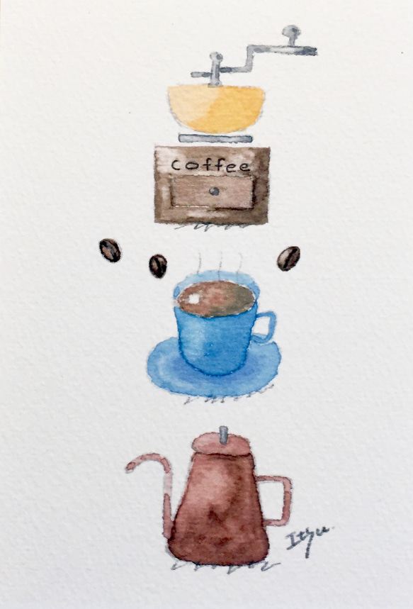 ☕️3枚セット「coffee」北欧水彩画イラストポストカード　北欧インテリア　コーヒー　珈琲☕️ 2枚目の画像