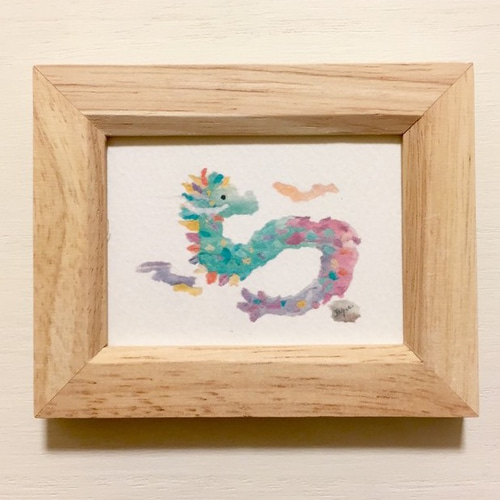 ちぎり絵「昇り龍」水彩画イラストミニ額 縁起物 お正月 昇龍 辰