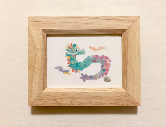 ちぎり絵「昇り龍」水彩画イラストミニ額 縁起物 お正月 昇龍 辰