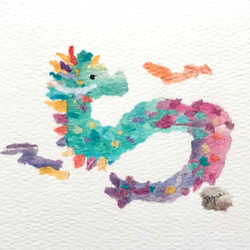 ちぎり絵「昇り龍」水彩画イラストミニ額　縁起物　お正月　昇龍　辰年　竜　ドラゴン 4枚目の画像