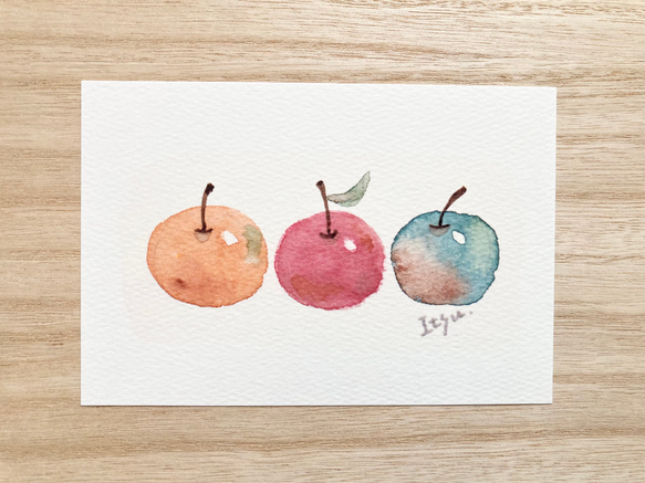 3枚セット「ほっこりりんご」北欧水彩画イラストポストカード リンゴ