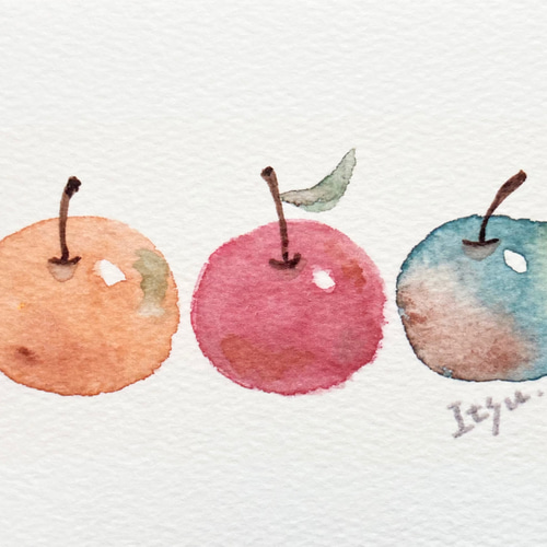 3枚セット「ほっこりりんご」北欧水彩画イラストポストカード リンゴ