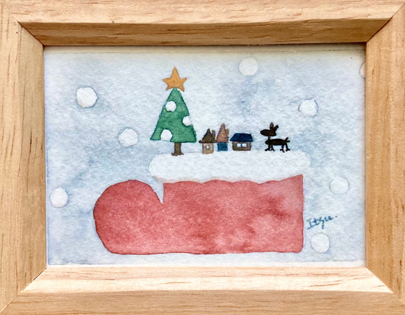 透明水彩画「大きなクリスマスブーツ」北欧イラストミニ額　クリスマスプレゼント　クリスマス　クリスマスインテリア 4枚目の画像