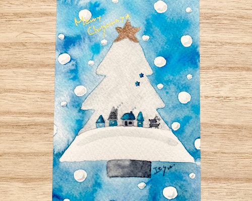 手描き ハンドメイド アート クリスマス絵画 抽象画【大きな星と