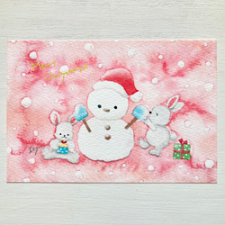 水彩画「クリスマス人形」 透明水彩画3枚セット「うさぎさんたちのクリスマス」イラスト