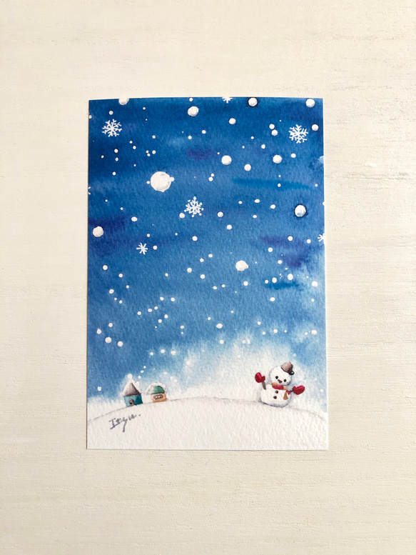 3枚セット「雪空」水彩画イラストポストカード　クリスマス　クリスマスカード　年賀状　寒中見舞い 2枚目の画像