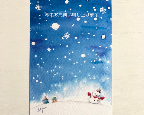 ミニ原画】雪景色（アクリル画）☆冬 雪 ツリー 風景画 絵画