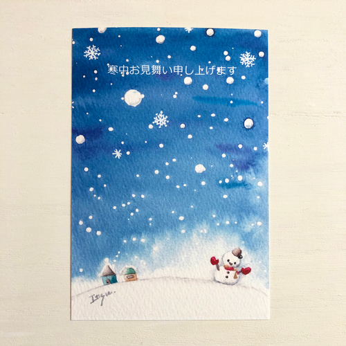 【原画】冬の夜空｜クリスマス｜手描き絵画 ⛄原画『小さなホワイトクリスマス』ミニキャンバス 雪 夜空 星