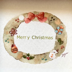 「クリスマスリース」水彩画イラストミニ額　クリスマスプレゼント　クリスマスギフト　クリスマス 4枚目の画像