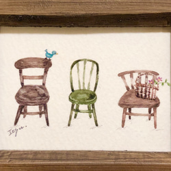 「椅子いろいろ」北欧水彩画イラスト　ミニ額　鳥　青い鳥　 4枚目の画像