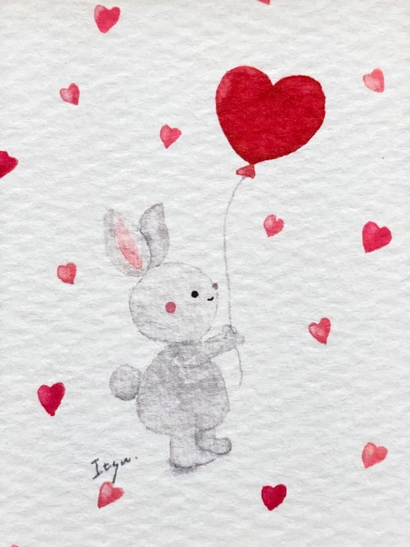 「ハートうさぎちゃん」水彩画イラスト　ミニ額　ウサギ　兎　プチギフト　バレンタイン　バースデー 4枚目の画像