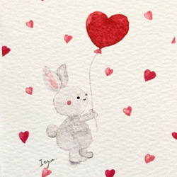 2枚セット「ハートうさぎちゃん」水彩画イラストミニカード　ウサギ　兎　バレンタイン　バレンタインカード　バースデーカード 2枚目の画像