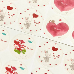 「ハートのシール」水彩画イラストシール　ラッピング　猫　うさぎ　鳥　動物　バレンタイン　バースデー　ウェディング 3枚目の画像