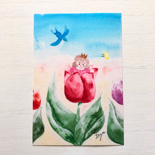 透明水彩画3枚セット「幸せの花束」イラストポストカード 春 花
