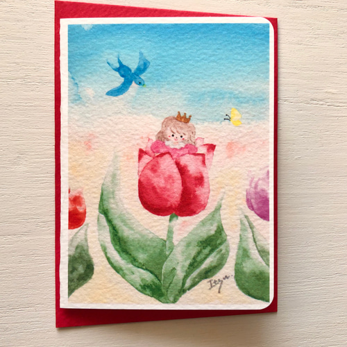 2枚セット「おやゆび姫」水彩画イラスト ミニカード バースデーカード