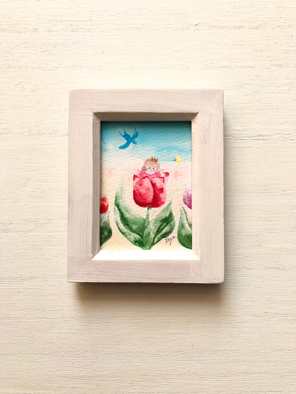 「おやゆび姫」水彩画イラスト　ミニ額　プチギフト  バースデー　入園入学　出産祝い 2枚目の画像
