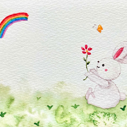 3枚セット「良い事ありますように」水彩画イラストポストカード　うさぎ　ウサギ　虹　ちょうちょ　バレンタイン　バースデー 1枚目の画像