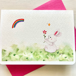 2枚セット「良い事ありますように」水彩画イラスト ミニカード うさぎ