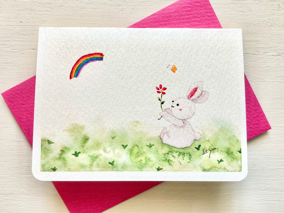 2枚セット「良い事ありますように」水彩画イラスト ミニカード うさぎ
