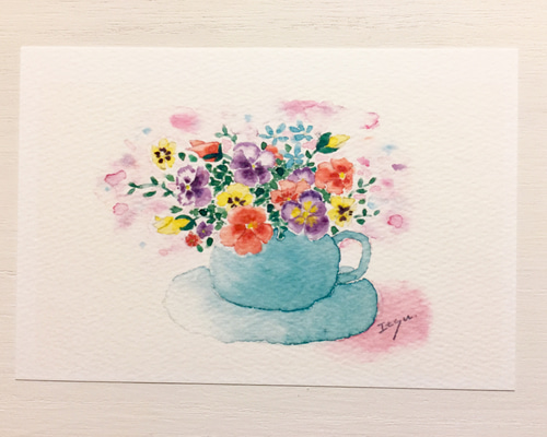 透明水彩原画パンジー春の花飾りA - メルカリ