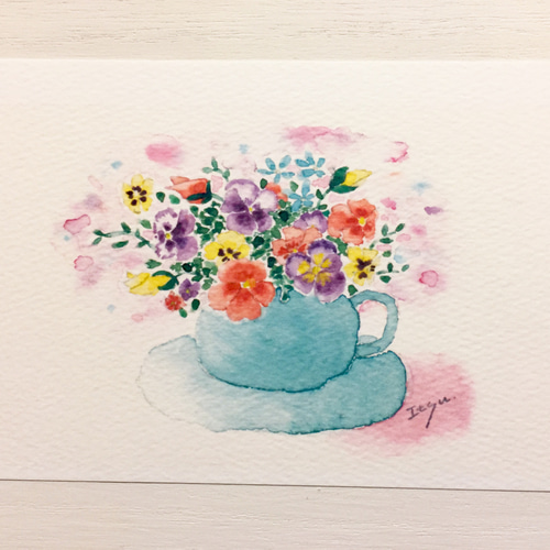 3枚セット「彩りパンジー」水彩画イラストポストカード 春 花