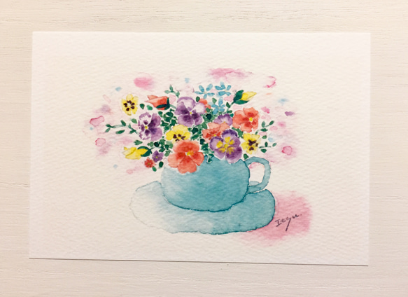 3枚セット「彩りパンジー」水彩画イラストポストカード　春　花　メッセージカード　ビオラ 1枚目の画像