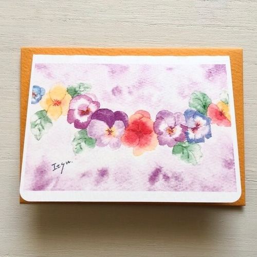2枚セット「すみれ色のパンジー」水彩画イラスト ミニカード 春