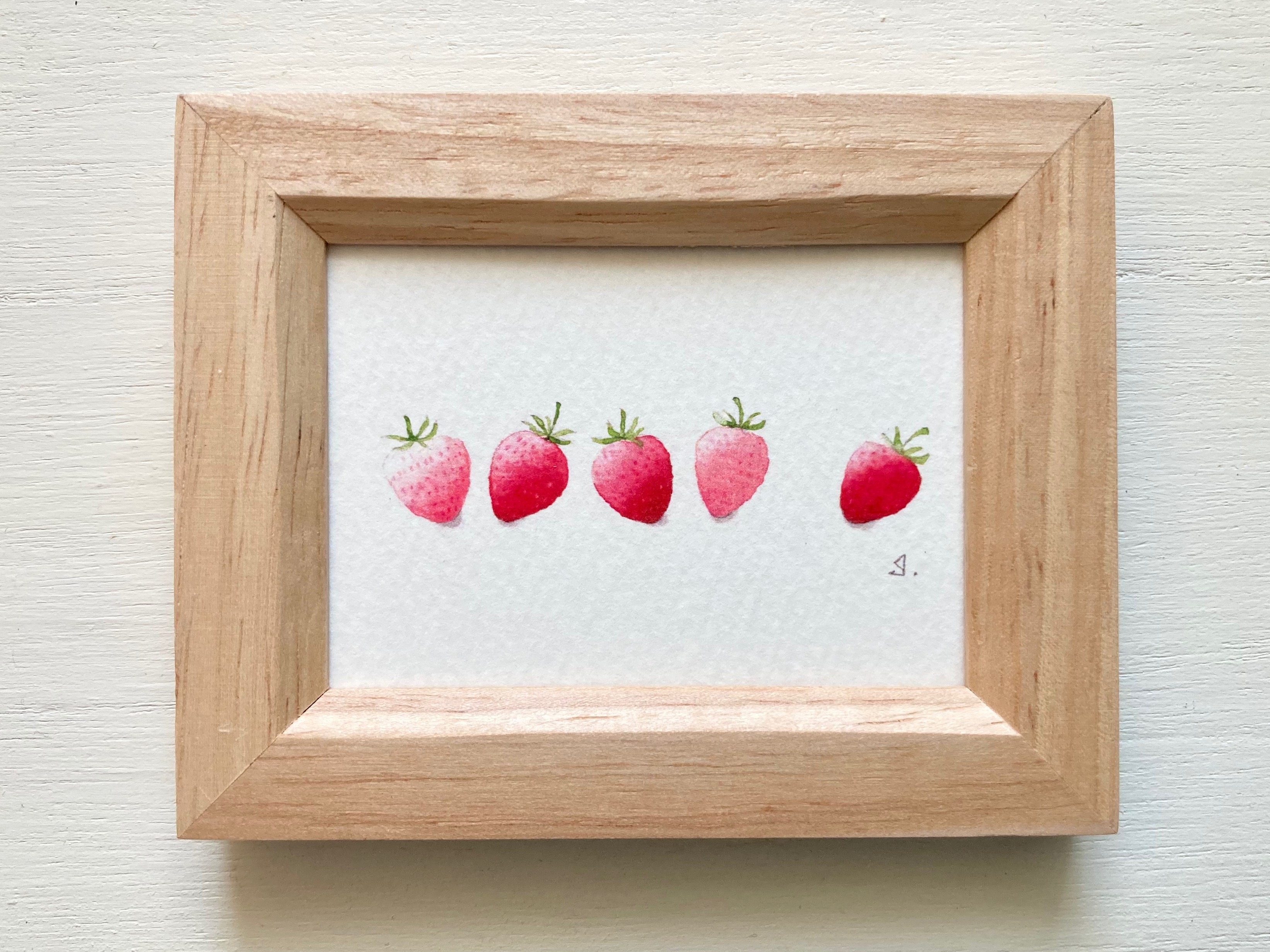 いちごコロコロ」水彩画イラスト ミニ額 イチゴ 苺 プチギフト