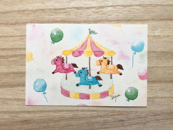 メリーゴーランド☆油絵 緑屋t□ 額装 分部佳英 『サンフランメリーゴーランド』 P8 油絵
