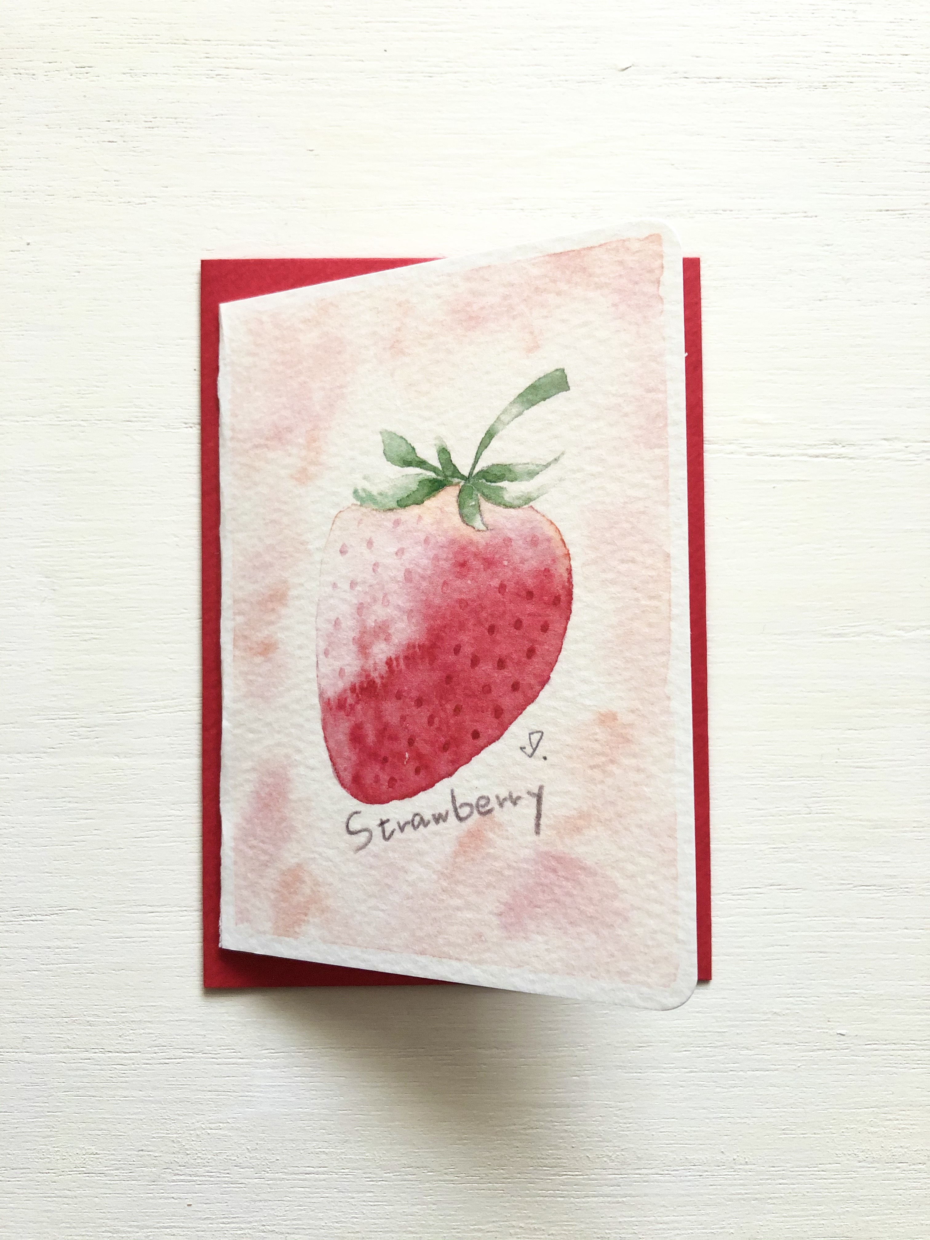 2枚セット「strawberry」水彩画イラスト ミニカード 春 いちご