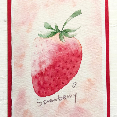2枚セット「strawberry」水彩画イラスト ミニカード 春 いちご イチゴ