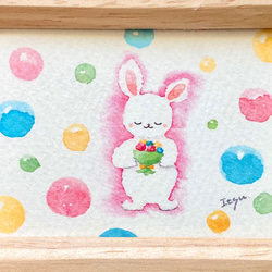 「花束どうぞ」水彩画イラスト　ミニ額　うさぎ　ウサギ　プチギフト　パステル 4枚目の画像