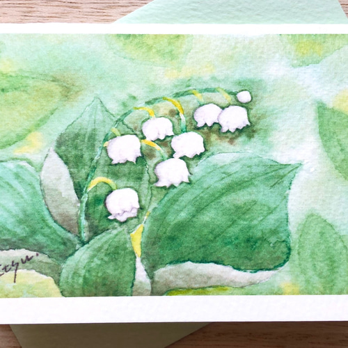 2枚セット「ふんわりスズラン」水彩画イラストポストカード すずらん