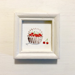 「さくらんぼ」水彩画イラスト　ミニ額　プチギフト サクランボ　フルーツ　果物　チェリー 5枚目の画像
