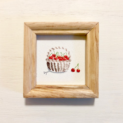 「さくらんぼ」水彩画イラスト　ミニ額　プチギフト サクランボ　フルーツ　果物　チェリー 6枚目の画像