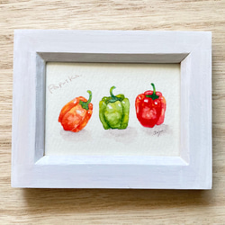 「パプリカ」水彩画イラスト　ミニ額　プチギフト  キッチン　母の日　野菜 2枚目の画像